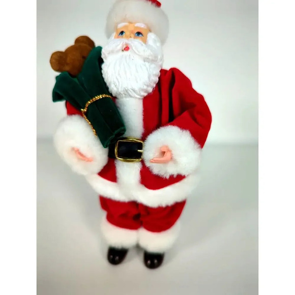 Santa Clause Ornament Teddy Bear Velvet Clothes Plastic Face and Hands Vintage - Picture 6 of 8